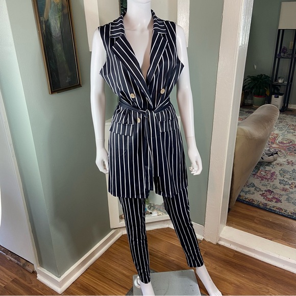 Women’s PinStriped Pants Wrap Vest Belt Suit Set M/L - Picture 2 of 14